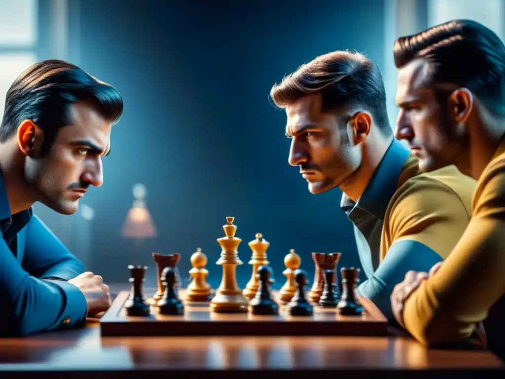Competencia mental intensa: Jugadores de ajedrez en acción Un intenso juego de ajedrez donde los jugadores influencian a sus oponentes con estrategia y concentración