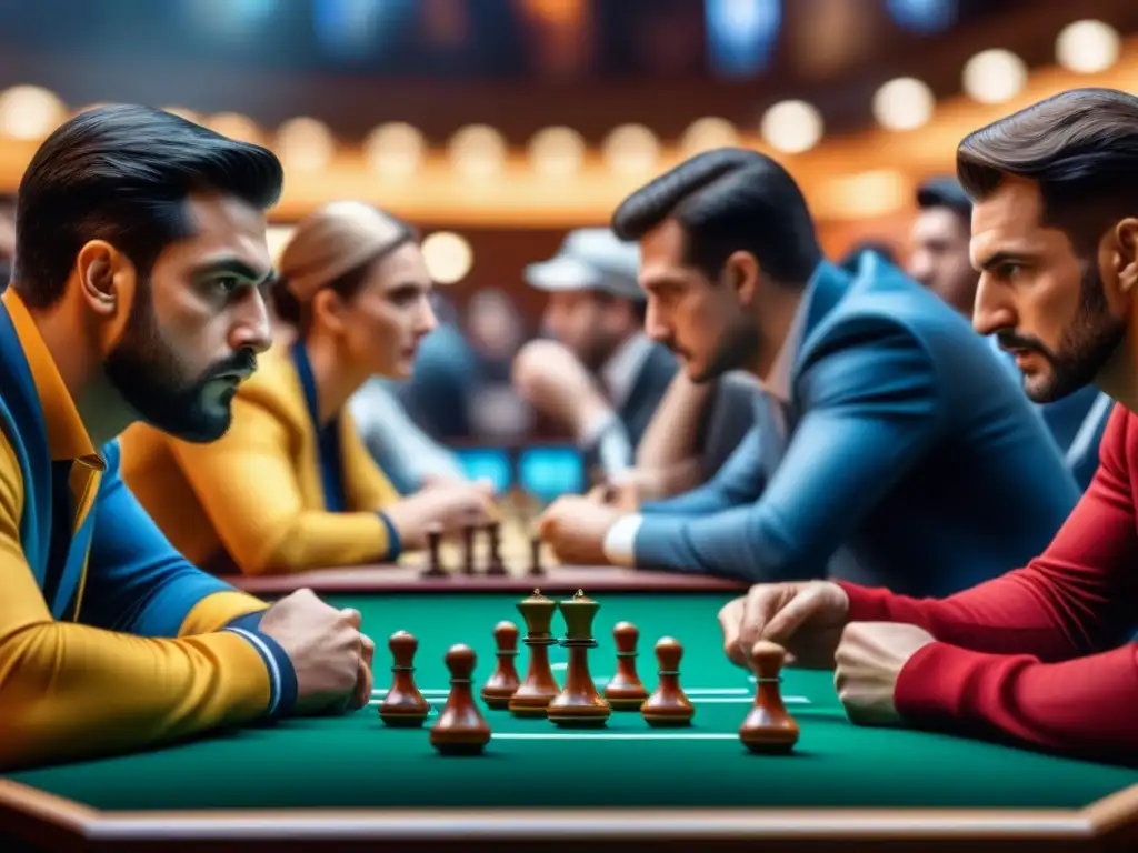 Intenso torneo mundial de juegos: jugadores concentrados compiten en estratégico juego de mesa