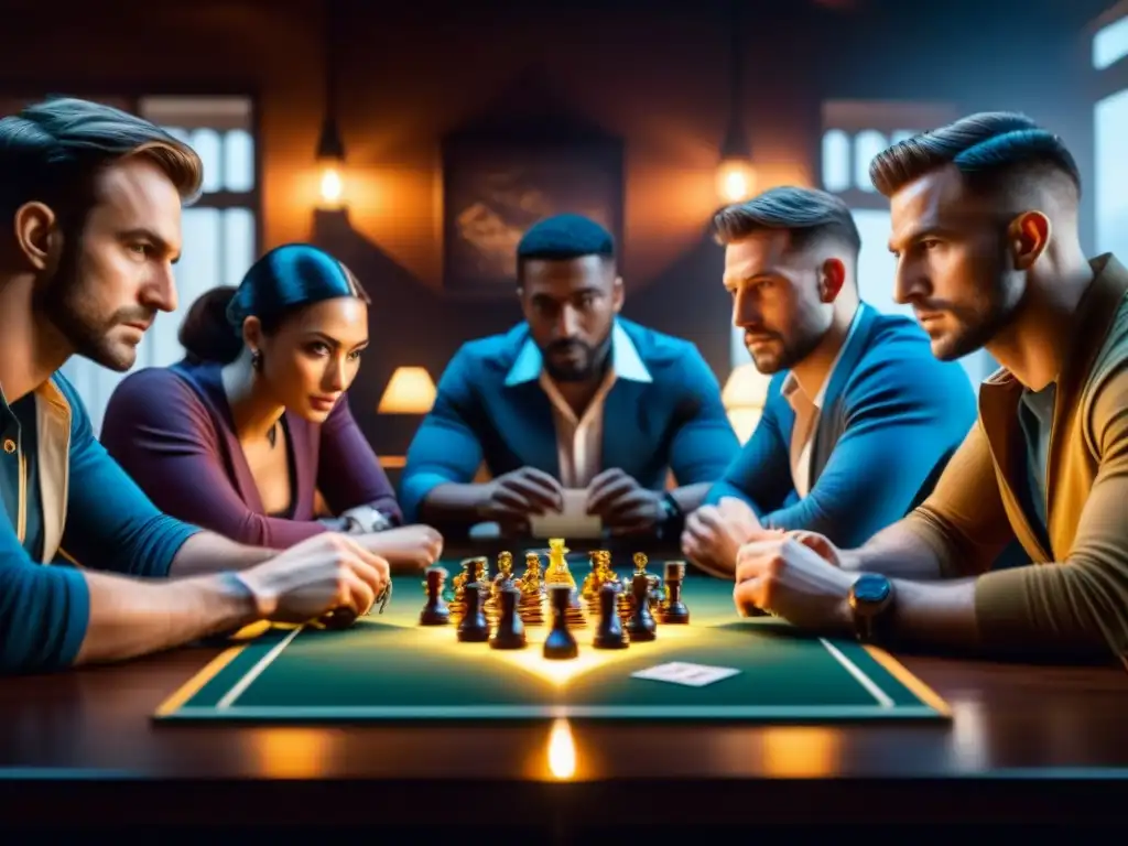 Jugadores de mesa concentrados en estratégico juego de guerra Intensos gamers influencian oponentes en juego de estrategia con determinación