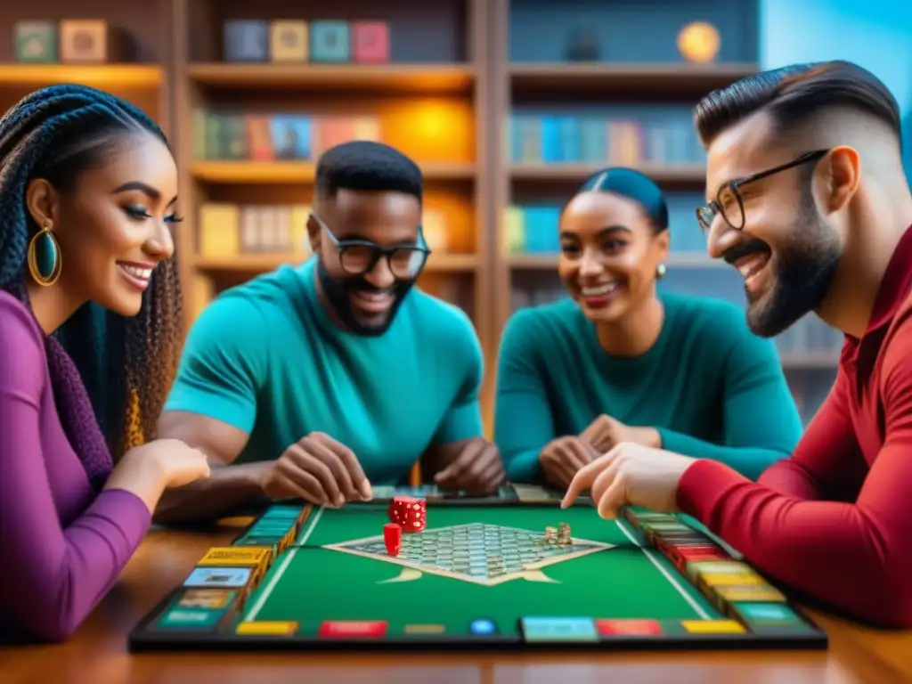 Intercambio juegos de mesa usados: Grupo diverso intercambia juegos con entusiasmo en animado evento de intercambio