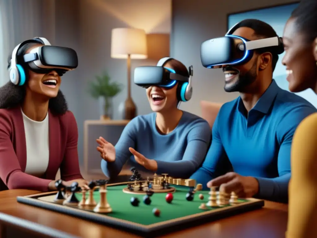 Interacción intergeneracional con juegos de mesa en realidad virtual en ambiente acogedor