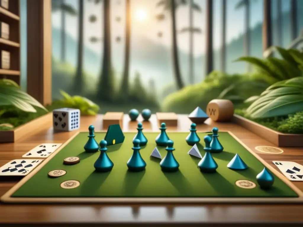 Un juego de mesa con materiales sostenibles y diseño ecológico en un escenario de bosque