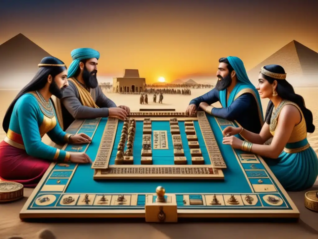 Juegos de mesa históricos: Personas en Mesopotamia juegan el Royal Game of Ur, datado en 2600 a