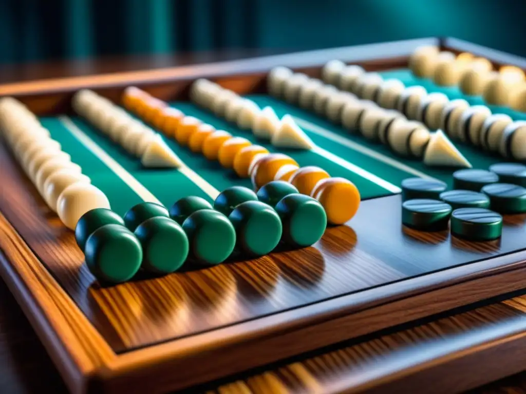 Un jugador concentradísimo mueve fichas de backgammon en un tablero de madera, en un emocionante duelo estratégico