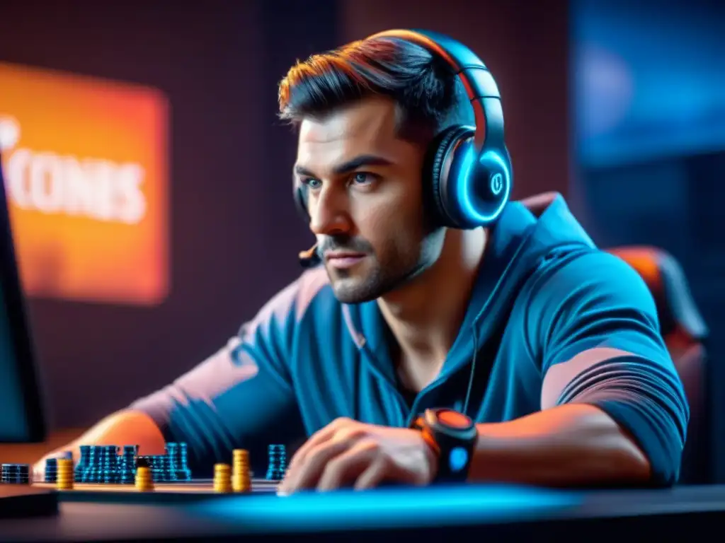 El jugador intensamente concentrado en su estrategia en el torneo online de juegos