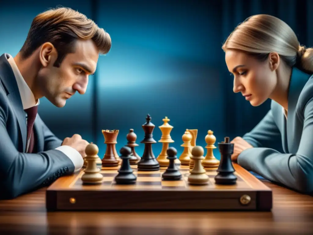 Partida de ajedrez hipermoderno: tradición e innovación Dos jugadores de ajedrez, uno joven y uno anciano, enfrentados en una intensa partida de ajedrez hipermoderno