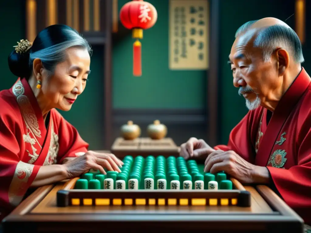 Partida de Mahjong: Sabiduría y estrategia en la tradición china Jugadores chinos de Mahjong en una partida intensa