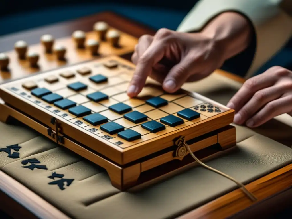 Jugadores concentrados en un duelo de Shogi, con tablero y piezas detalladas