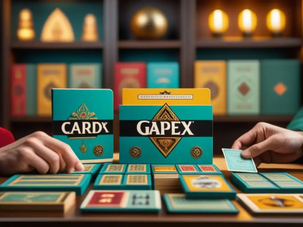 Jugadores concentrados en las mejores estrategias de juego Codex cartas, rodeados de tableros bien organizados