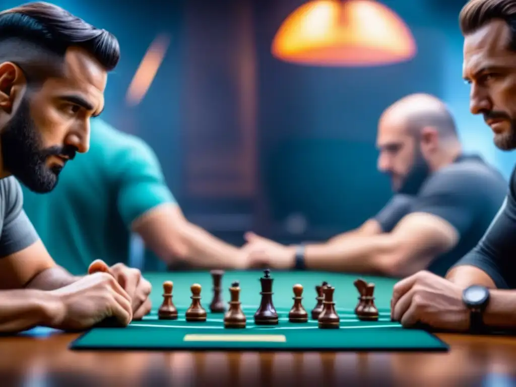 Jugadores concentrados compiten en torneo mundial de juegos de mesa, estrategias intensas y ambiente competitivo