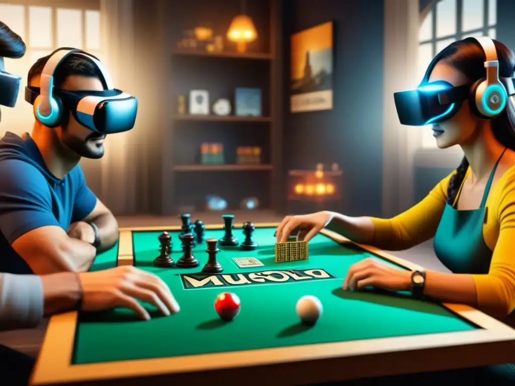 Jugadores inmersos en juegos de mesa Realidad Virtual como Monopoly o Scrabble, fusionando lo clásico con lo tecnológico