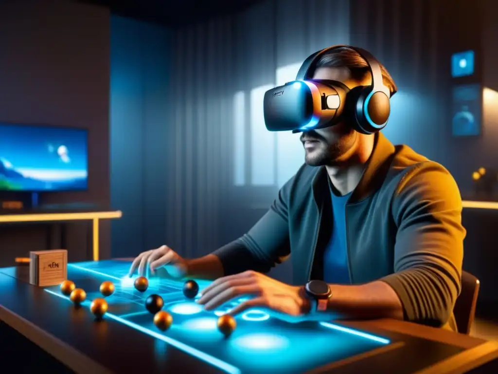 Jugadores de mesa Realidad Virtual inmersos en un mundo de juego futurista e interactivo