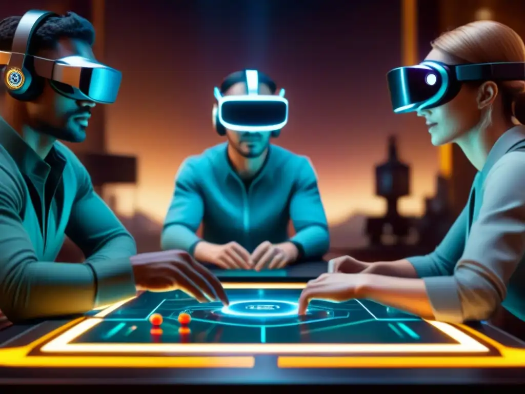 Jugadores en realidad virtual disfrutan de un juego de mesa futurista