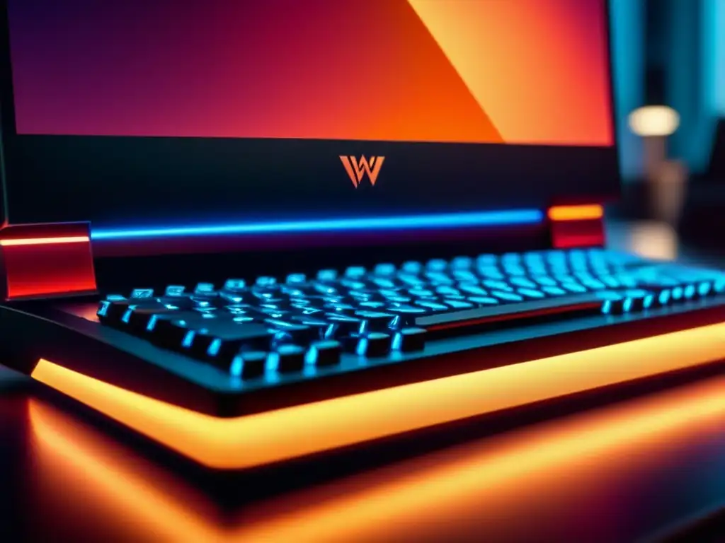 Un laptop gaming de última generación con luces LED coloridas, transmitiendo juego de mesa en alta definición a una audiencia online entusiasta