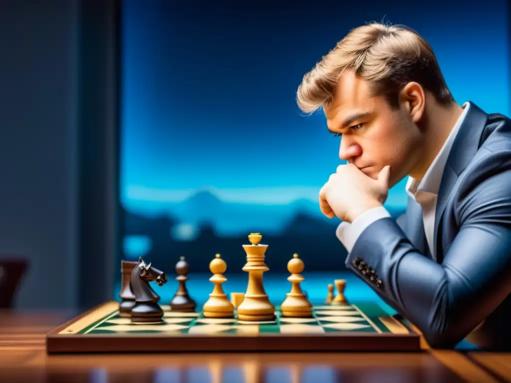 Magnus Carlsen concentrado en juegos de mesa