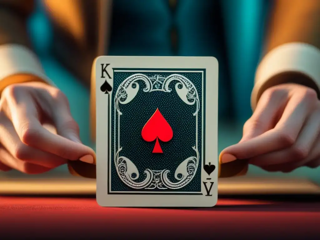 Magia en tus manos: Intrincada historia de cartas y símbolos Mano que baraja cartas con diseño y símbolos, revelando narrativas ocultas