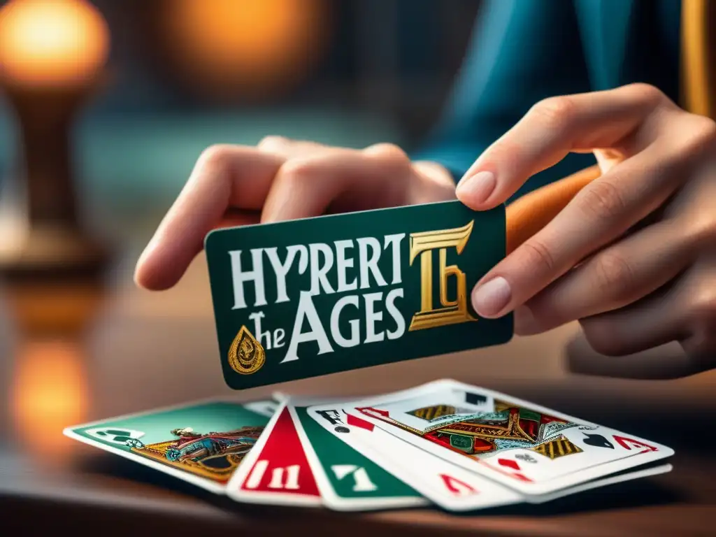 Mano de jugador seleccionando con cuidado una carta de Through the Ages, mostrando la estrategia y paciencia del juego