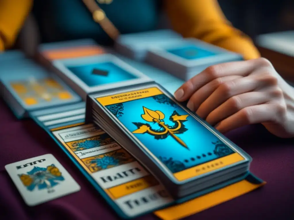 Manos cuidadosas protegiendo carta tarot con los mejores protectores cartas juegos mesa