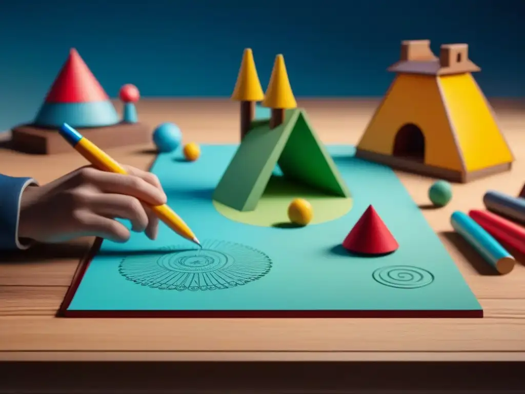 Diseñador crea detallado parque infantil colorido en plano Manos de diseñador creando un parque infantil colorido en un plano, con las mejores herramientas diseño juegos infantiles