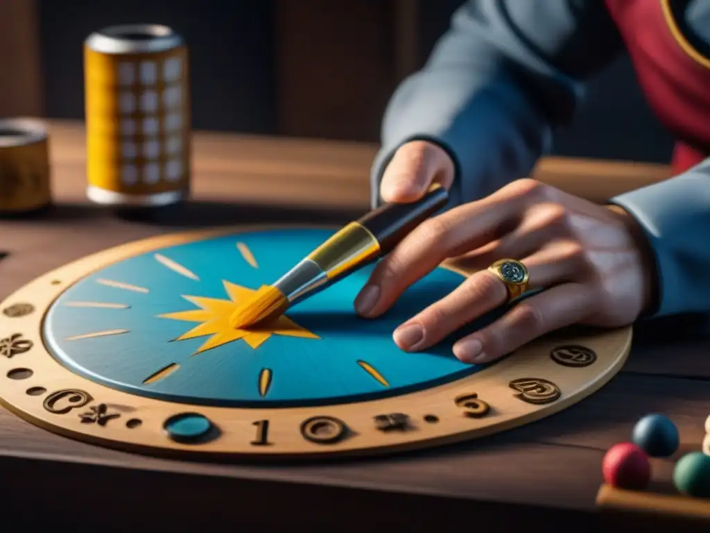 Artesano pintando detallado marcador de juegos de mesa Manos expertas pintando marcadores puntuación juegos de mesa con dedicación y arte único