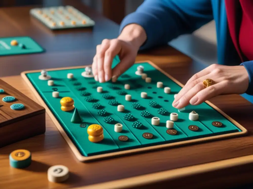 Manos explorando un juego de mesa táctil con braille y elementos sensoriales