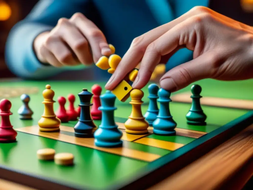 Manos armando piezas de juegos de mesa en mesa de madera