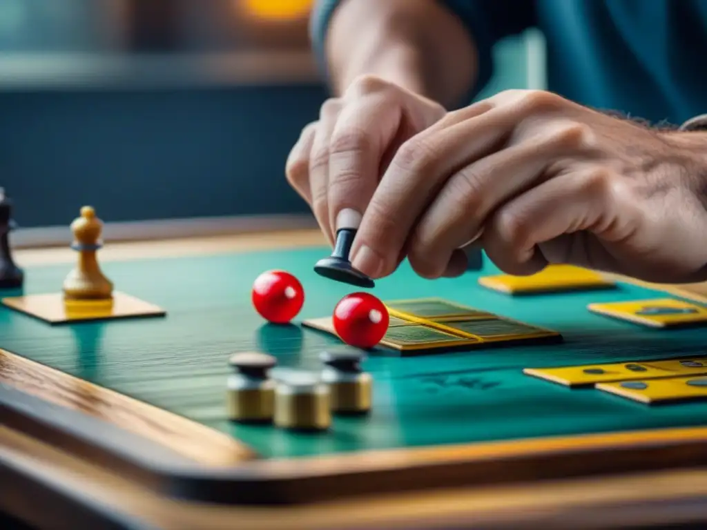 Restauración detallada de juego de mesa vintage Manos restaurando con precisión un juego de mesa antiguo, resaltando la dedicación y habilidad para renovar juegos de mesa antiguos