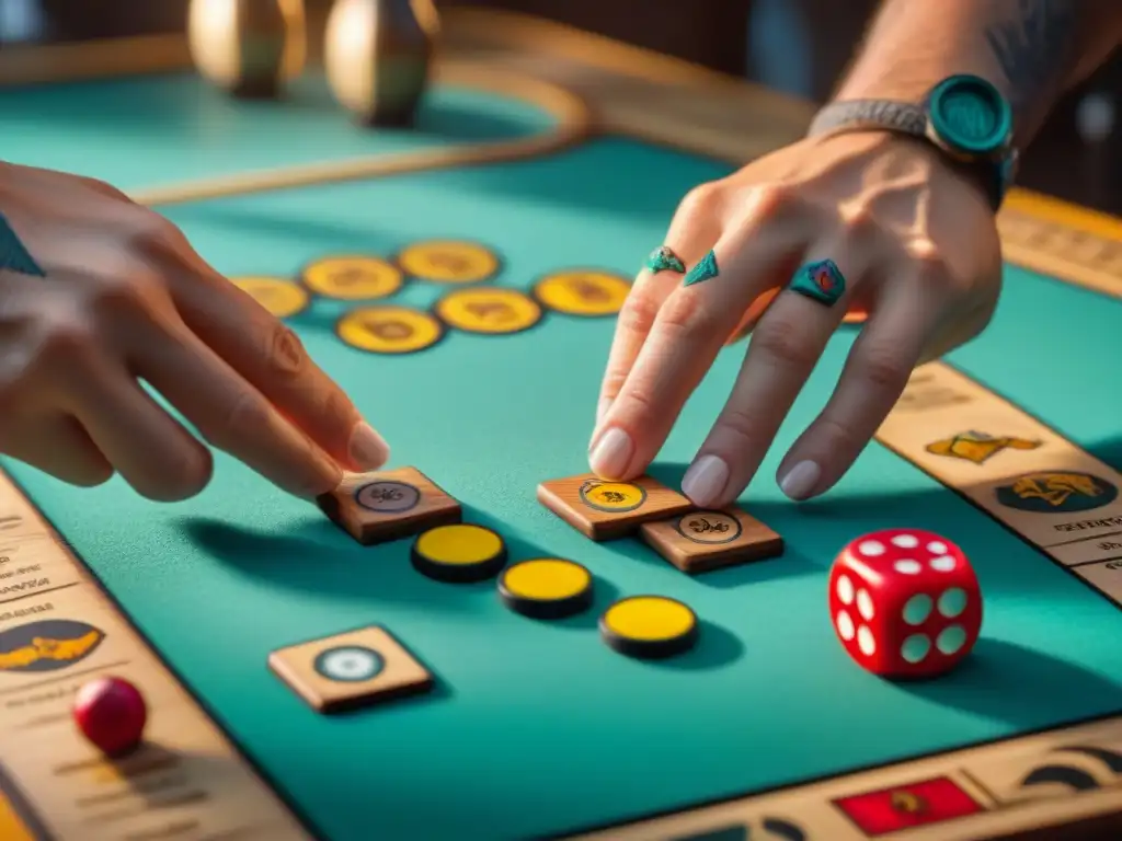 Unas manos con tatuajes de juegos de mesa limpian con cuidado un tablero de madera