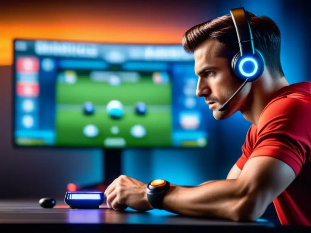 Manos tensas en un control, rostro sudoroso, decisión crucial en torneo online