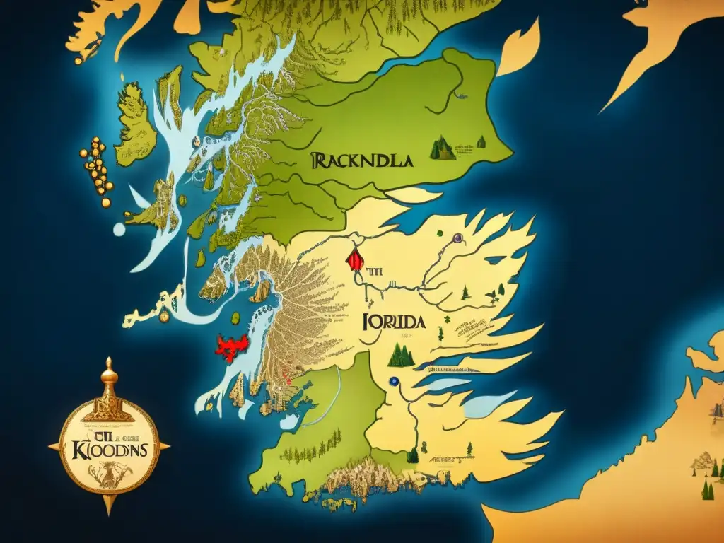 Mapa detallado de los Siete Reinos de Westeros, estrategias de victoria juego Tronos