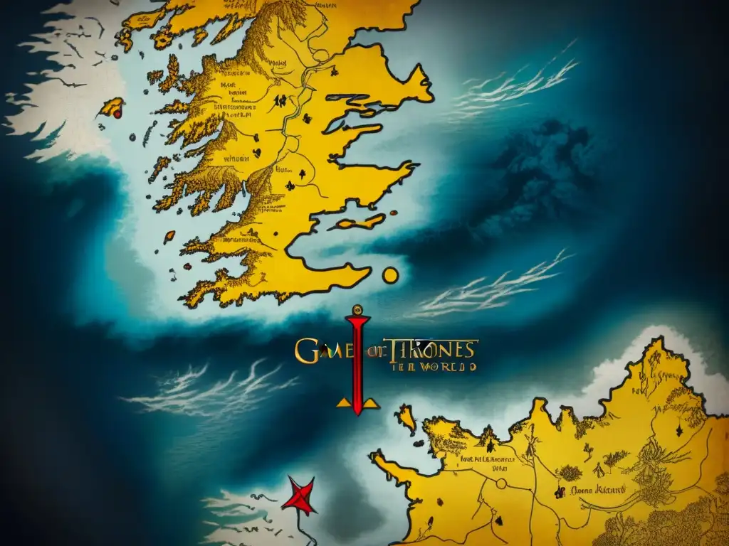 Mapa detallado de Westeros con estrategias y alianzas políticas en Game of Thrones