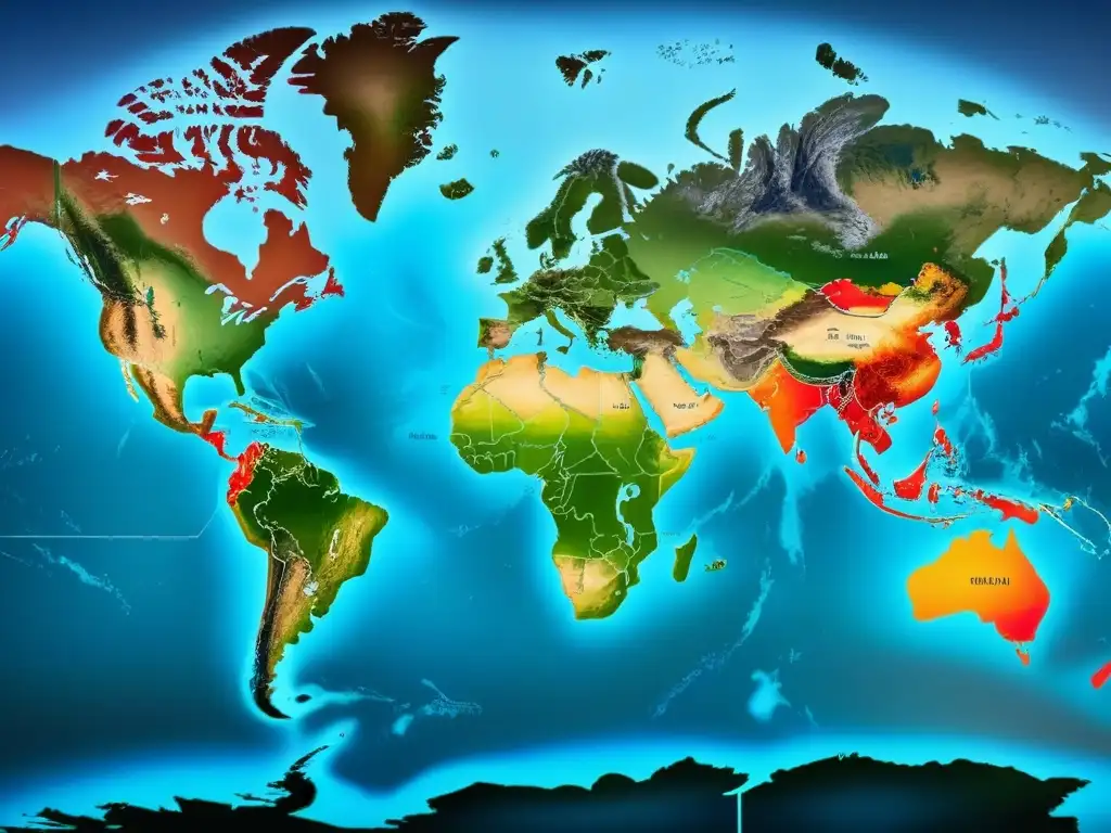 Mapa mundial detallado mostrando áreas de riesgo global con gráficos científicos, diferencias globales Risk vs Riesgo