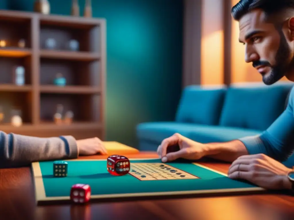 Juego de mesa: diversión y concentración en grupo Sesión de juegos de mesa con diversidad de jugadores concentrados en una sala acogedora, fomentando el mindfulness en juegos de mesa