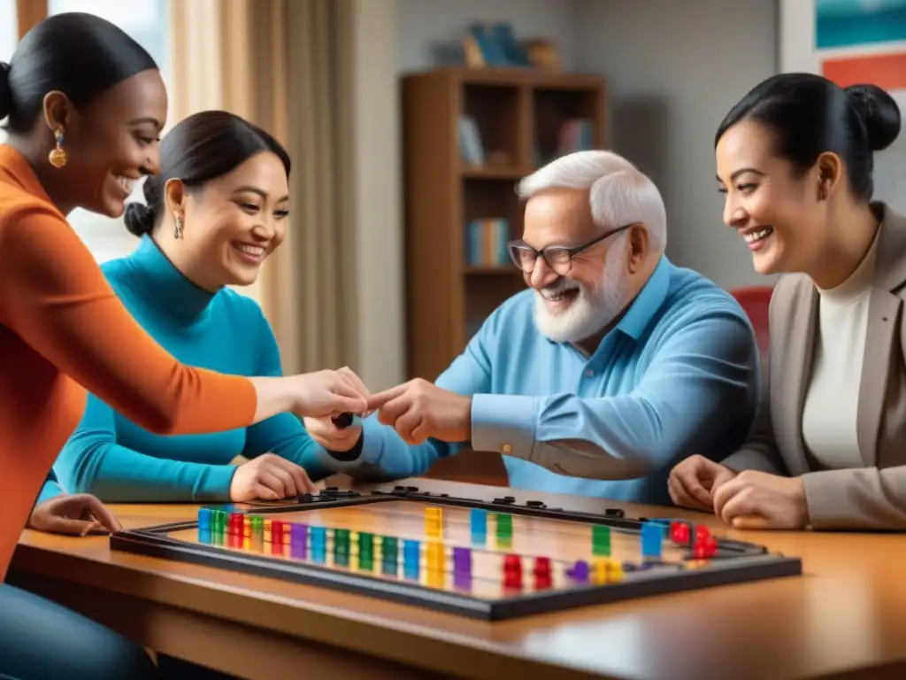 Un momento inclusivo y conmovedor en un juego de mesa, donde diferentes edades y habilidades se unen