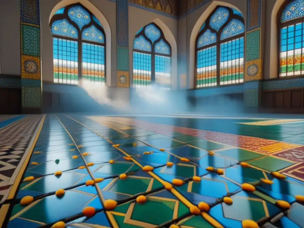 Un mosaico intrincado de azulejos coloridos en una mezquita histórica, inspiración cultural para juego de mesa