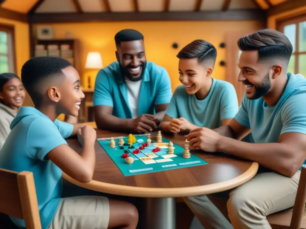 Niños disfrutando de un campamento de juegos de mesa, mostrando concentración y emoción