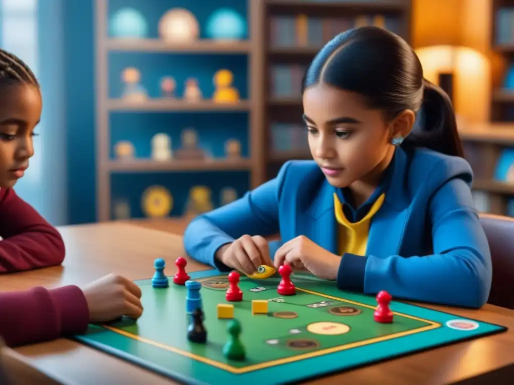 Niños concentrados en juegos de mesa, desarrollando habilidades cognitivas