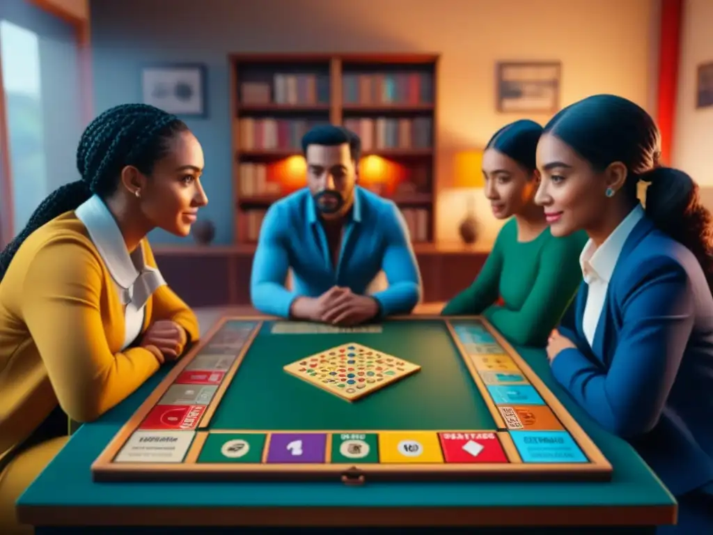 Juego educativo une a niños diversos en aula acogedora Niños de distintas culturas disfrutan de juegos de mesa educativos en aula acogedora
