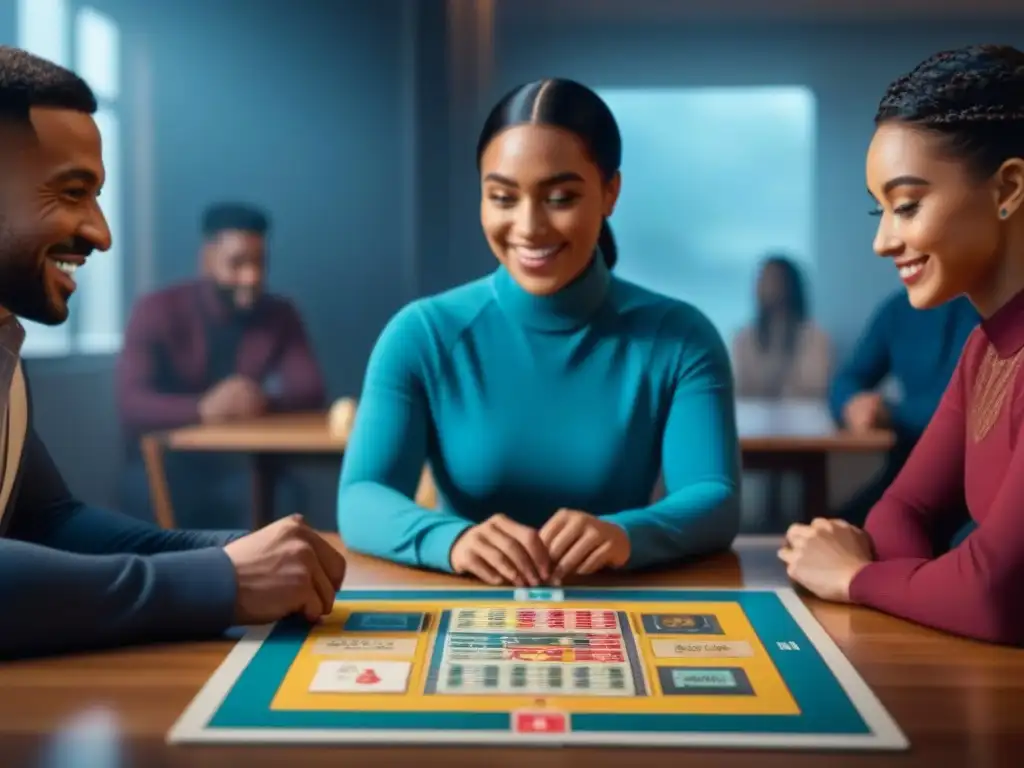 Niños diversos disfrutan de un juego de mesa educativo sobre inclusión en un aula acogedora