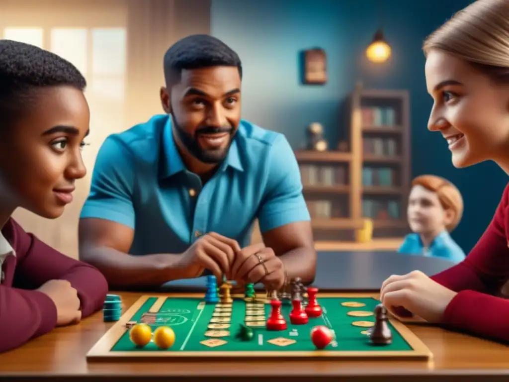 Niños disfrutando de un juego de mesa en aula luminosa