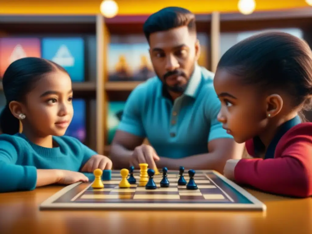 Niños disfrutando de un juego de mesa, concentrados y felices