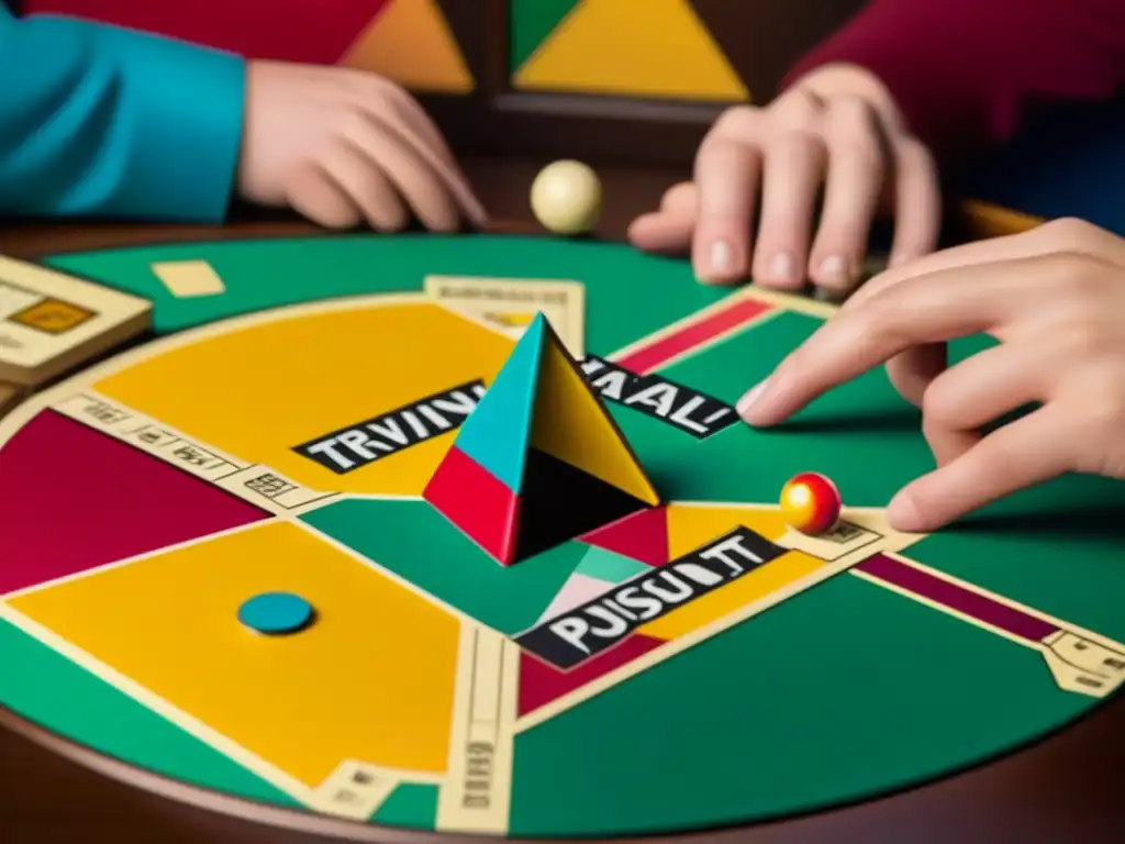 Noche de juegos con amigos en una partida de Trivial Pursuit, concentración y diversión en la creación de historias