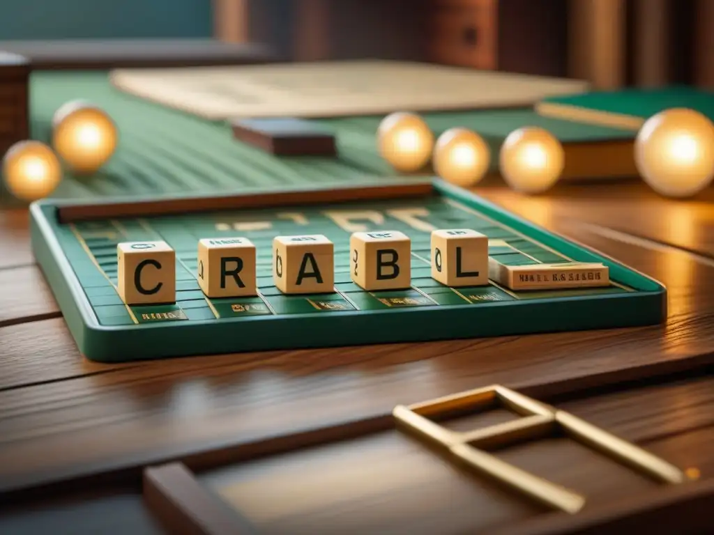 Tablero vintage de Scrabble: nostalgia y pasión por las palabras Un nostálgico juego de Scrabble vintage en una mesa de madera, rodeado de diccionarios antiguos y libros, evocando historias coleccionistas juegos de mesa