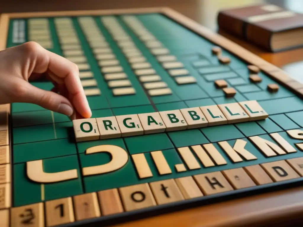 Descubre el origen del Scrabble: Palabras históricas en un tablero vintage con letras desgastadas, rodeado de diccionarios y periódicos antiguos