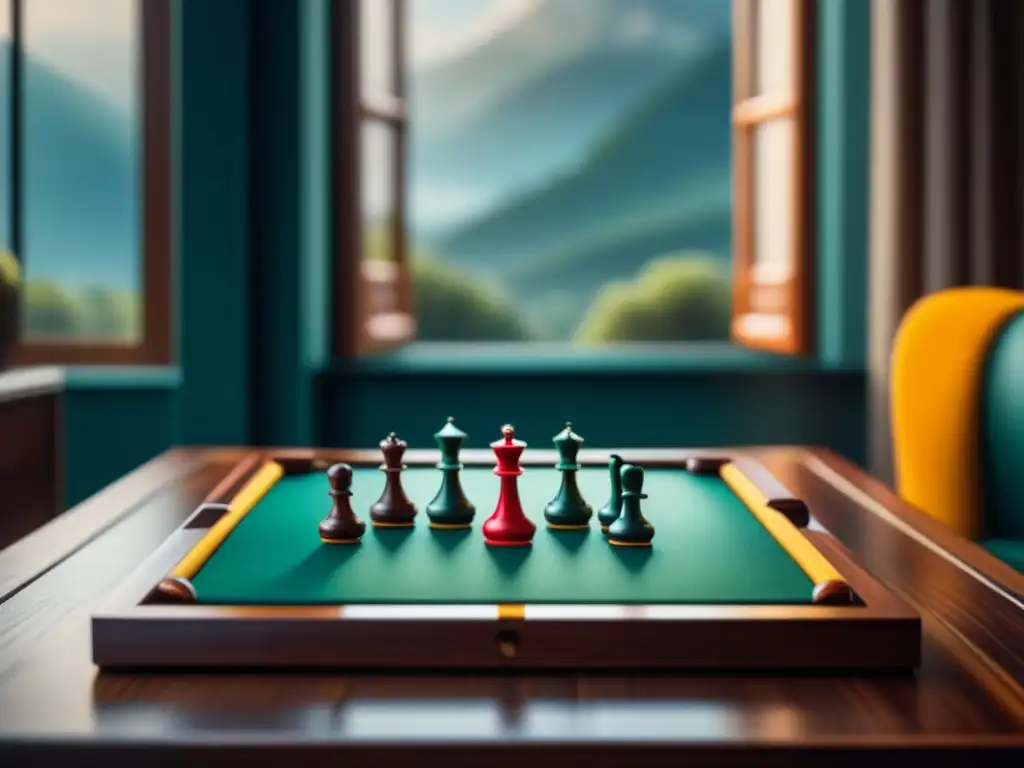 Paquetes de juegos de mesa elegantes: un set lujoso y detallado sobre una mesa de madera pulida, iluminado por luz natural