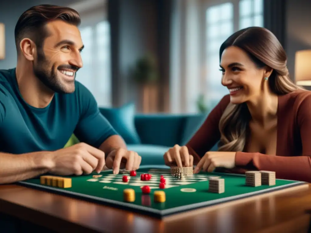 Una pareja disfruta de juegos cooperativos para parejas en un ambiente cálido e íntimo