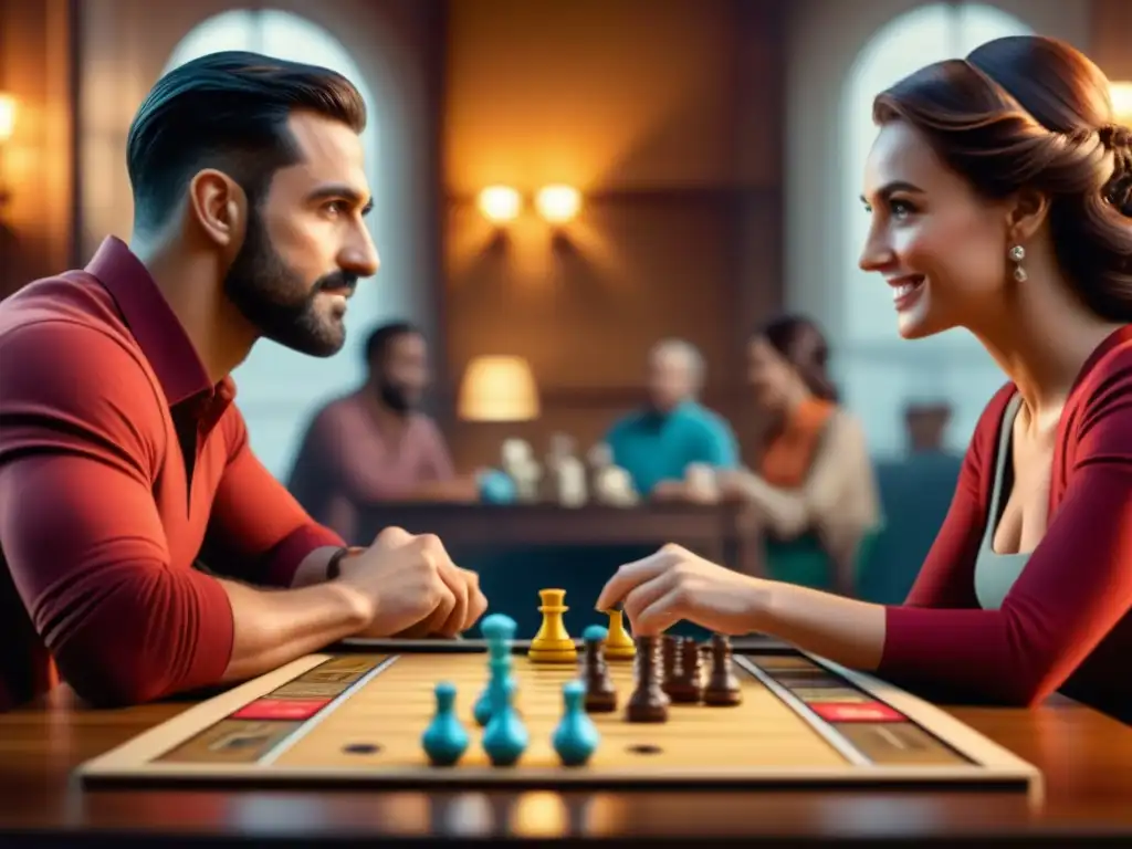 Una pareja disfrutando de los mejores juegos de mesa para dos, inmersos en una partida llena de diversión y estrategia