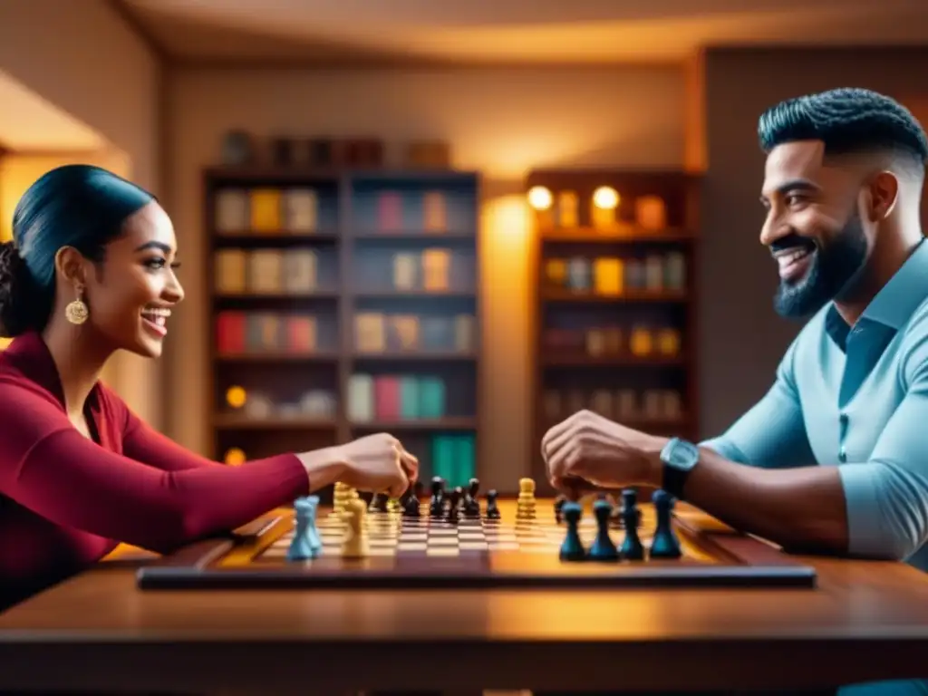 Parejas disfrutando de terapia de pareja con juegos de mesa, risas y conexión en ambiente acogedor