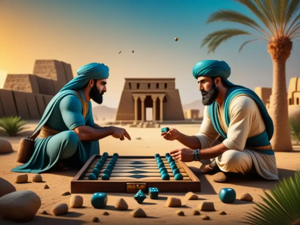 Una partida estratégica de backgammon en ruinas mesopotámicas