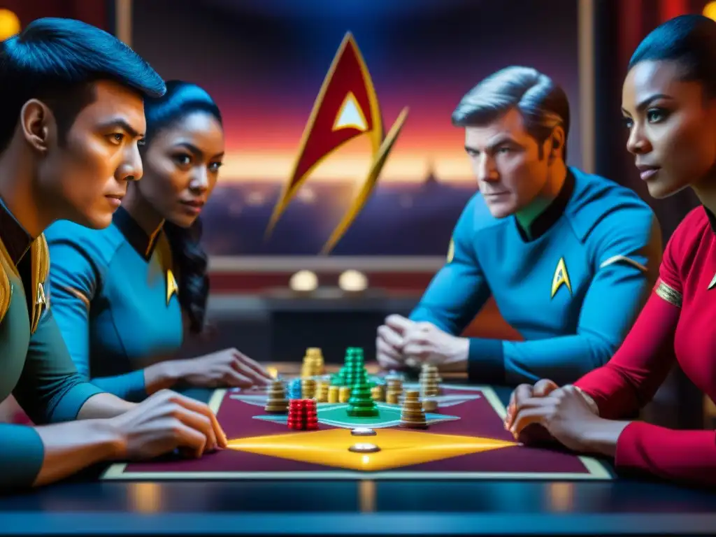 Una partida intensa de 'Star Trek Catan' con jugadores diversos concentrados en estrategias